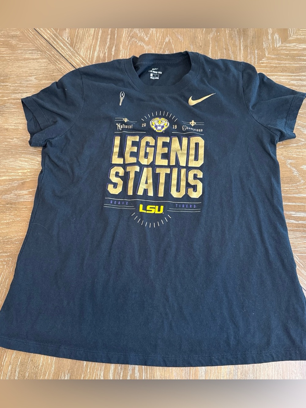 Nike Black Tee with Gold "Legend Status" LSU Graphic